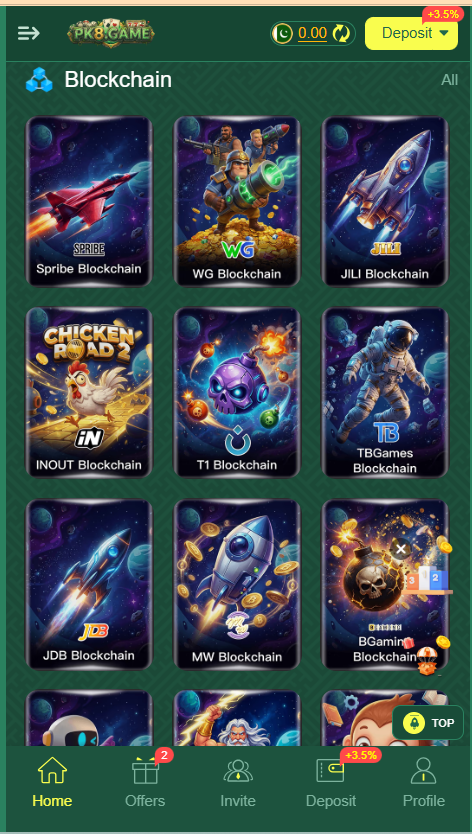 PK8 Game Home Screen