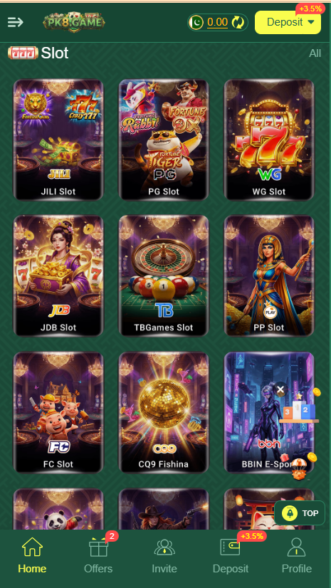 PK8 Game Home Screen