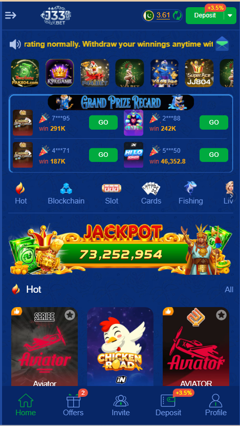 J33.Bet Game Home Screen