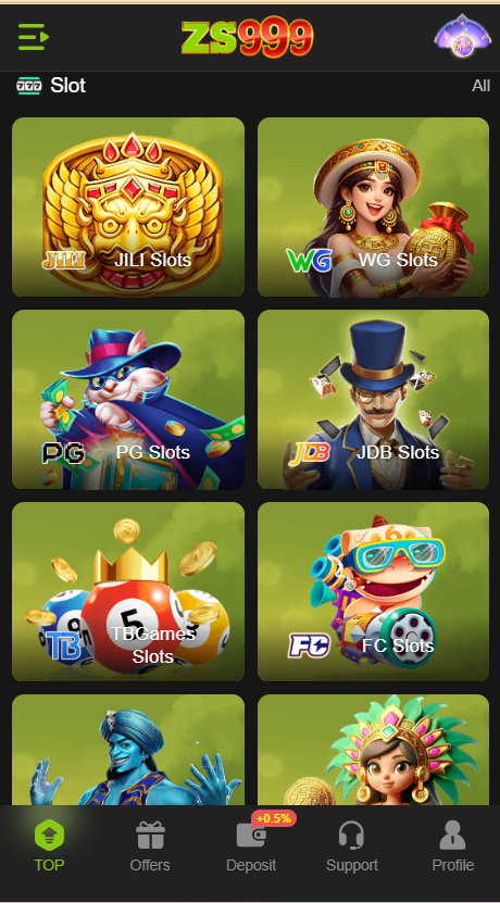 ZS999 Game Home Screen