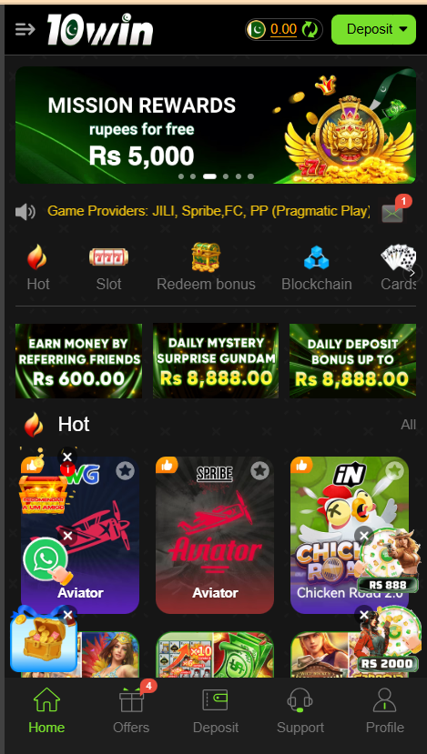 10win Game Home Screen