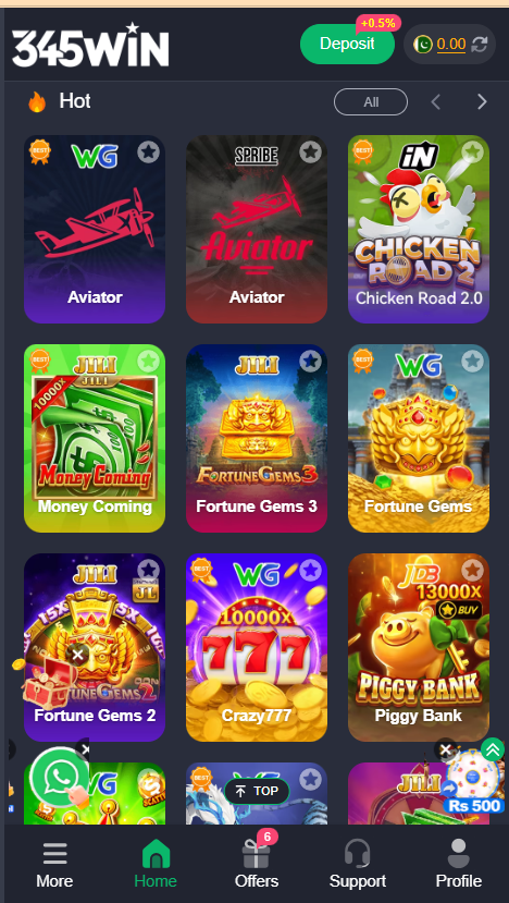 345win Game Home Screen