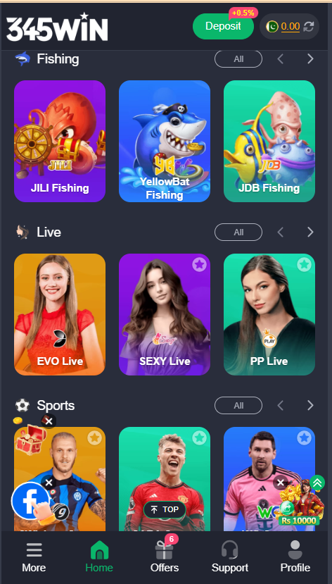 345win Game Home Screen