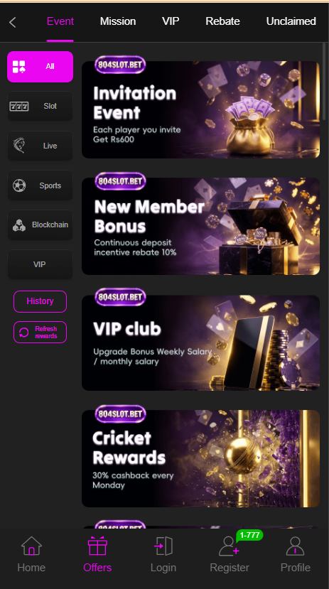 Slots804 Game Home Screen