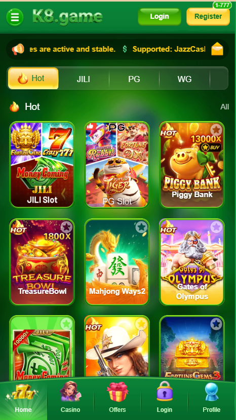 K8 Game Home Screen