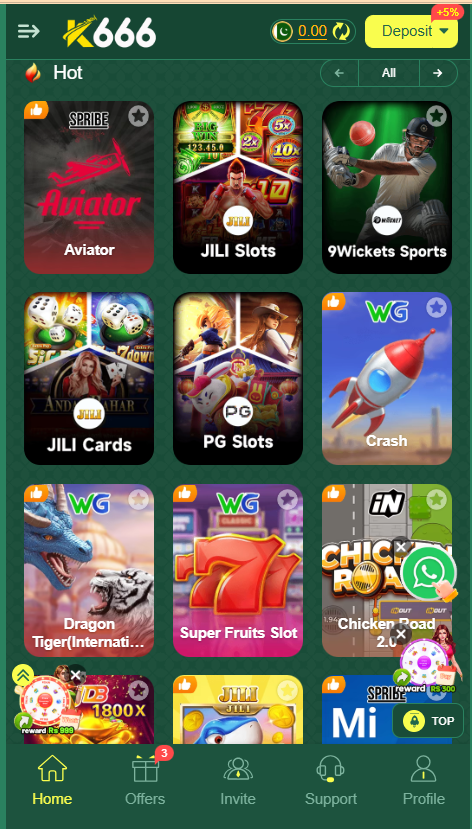 K666 Game Home Screen