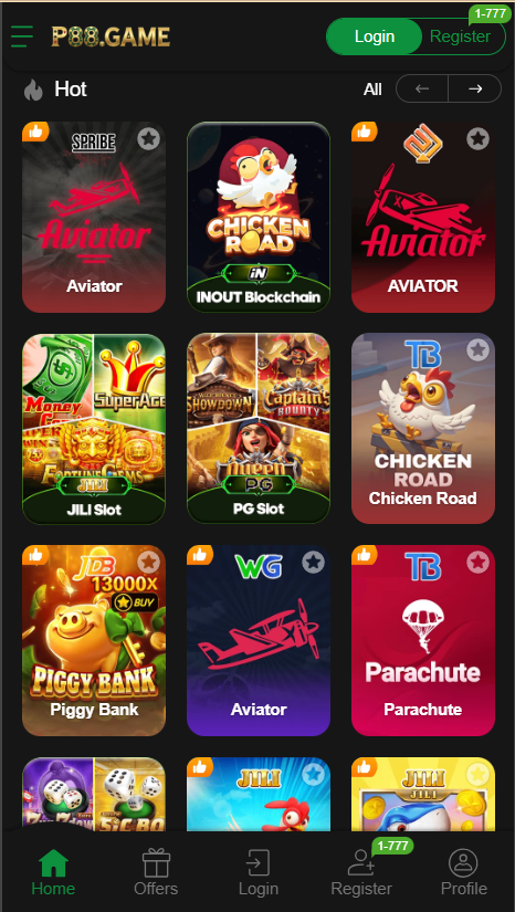 P88 Game Home Screen