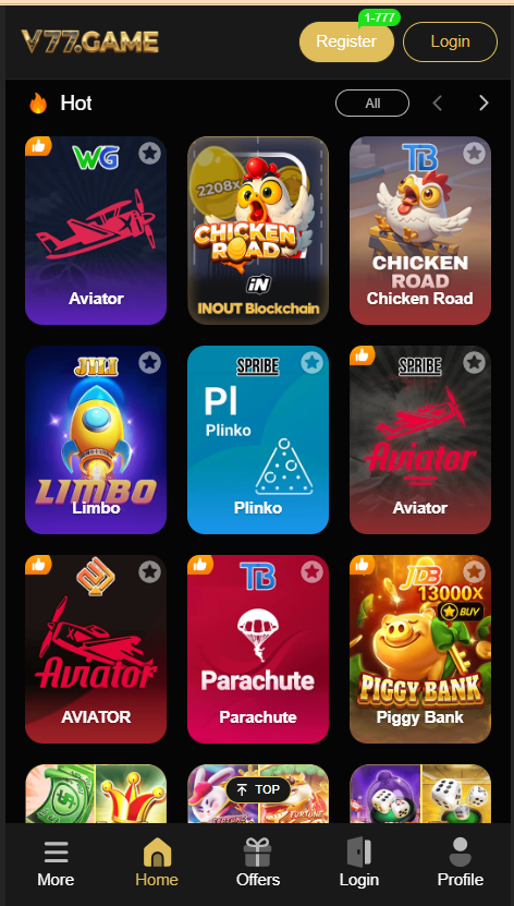 V77 Game Home Screen