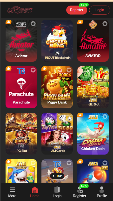 X92 Bet Home Screen