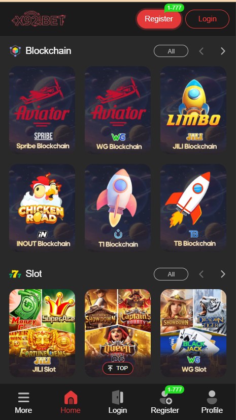 X92 Bet Home Screen