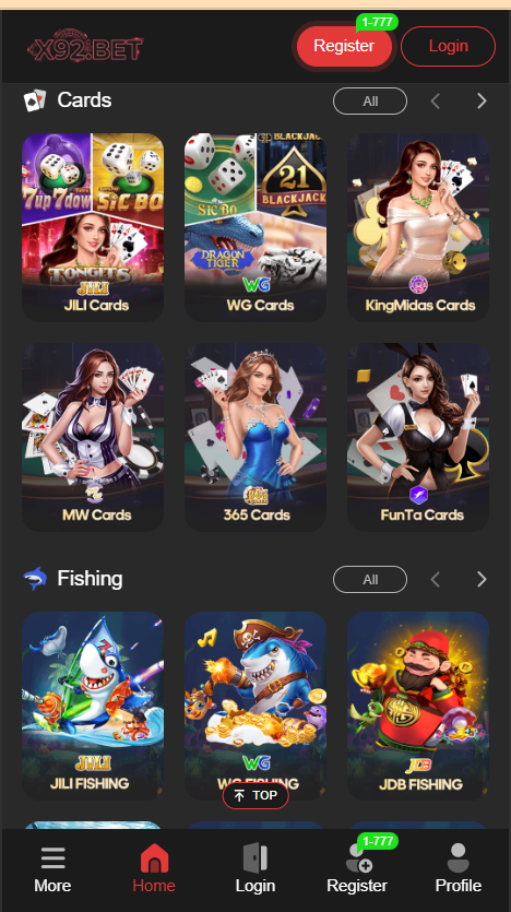 X92 Bet Home Screen