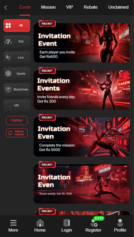 X92 Bet Home Screen