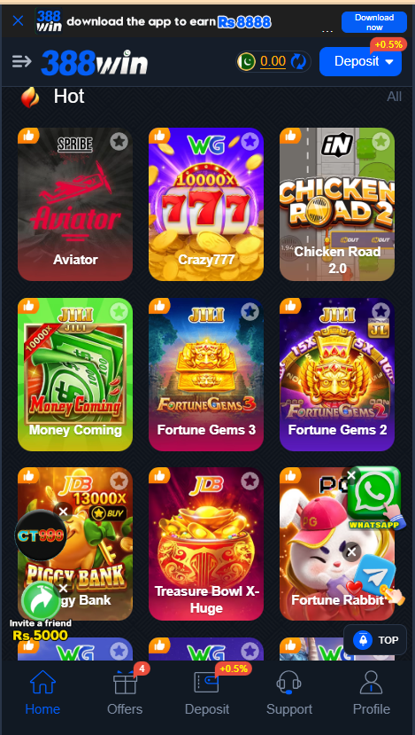 388 Win game Home Screen