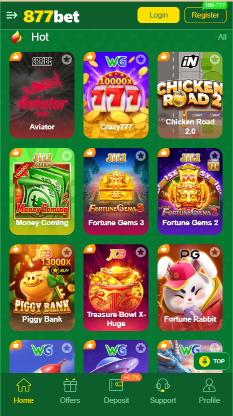 877Bet Game Home Screen
