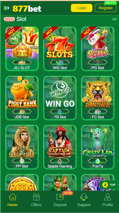 877Bet Game Home Screen