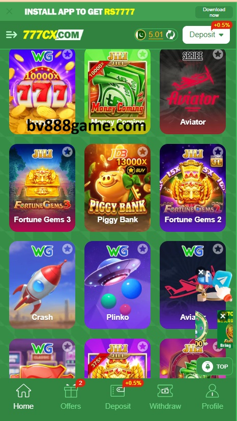 777cx Game Home Screen