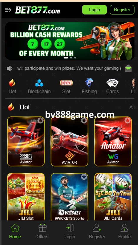 Bet877 Game Home Screen