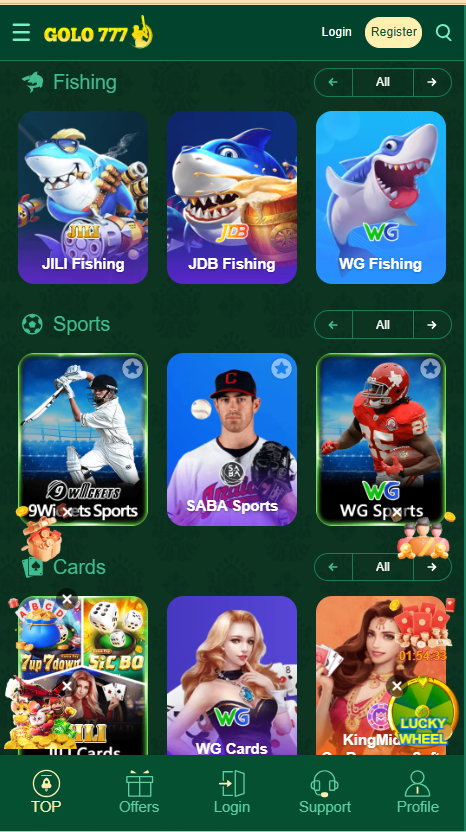 Golo777 Game Home Screen