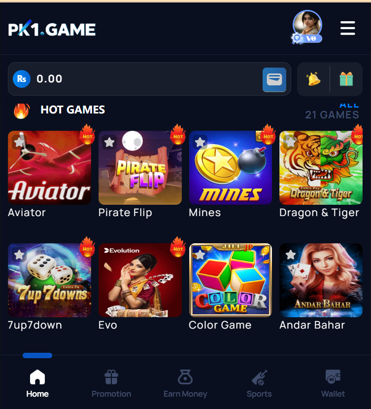 PK1 APK Home Screen