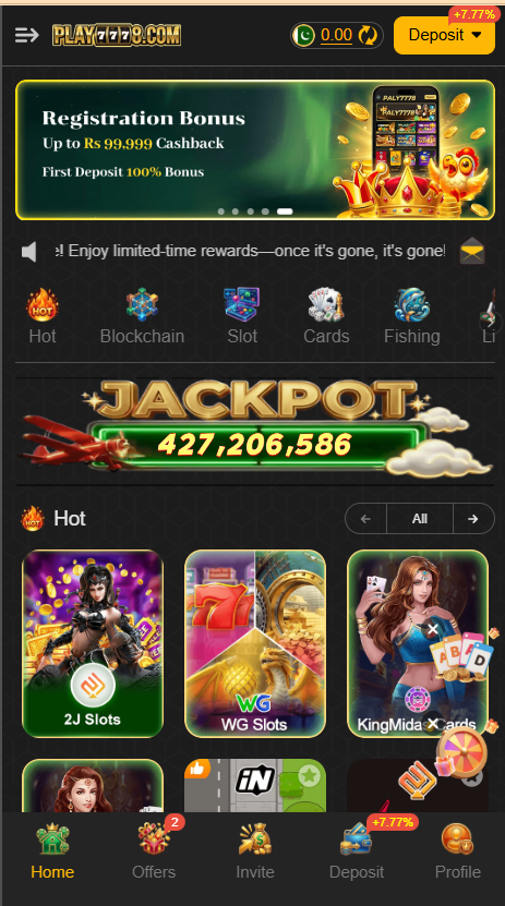 Play7778 Game Home Screen