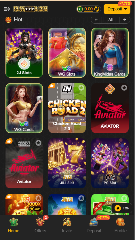 Play7778 Game Home Screen