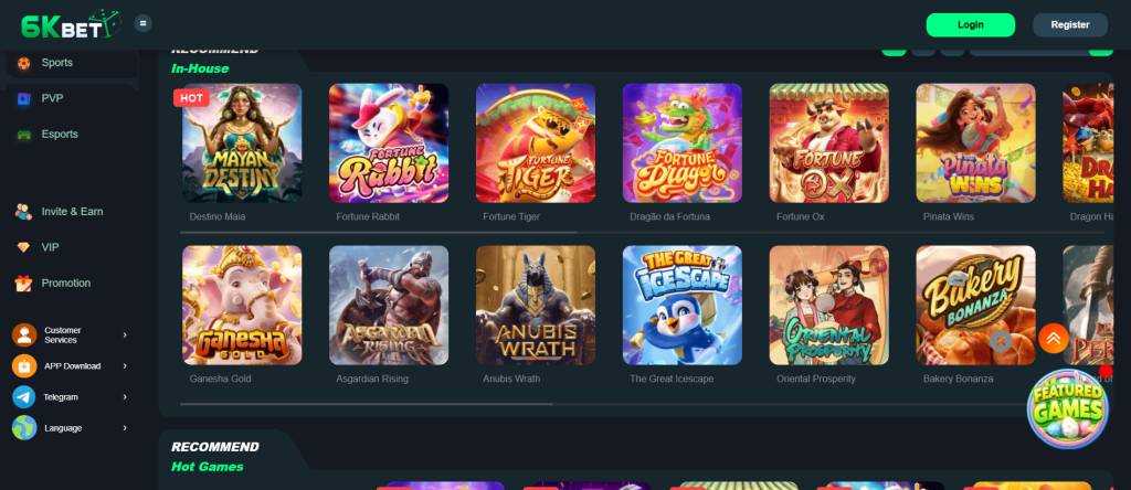 6KBet Game Home Screen