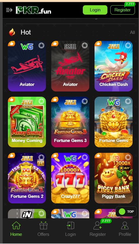 Pkrfun Game Home Screen