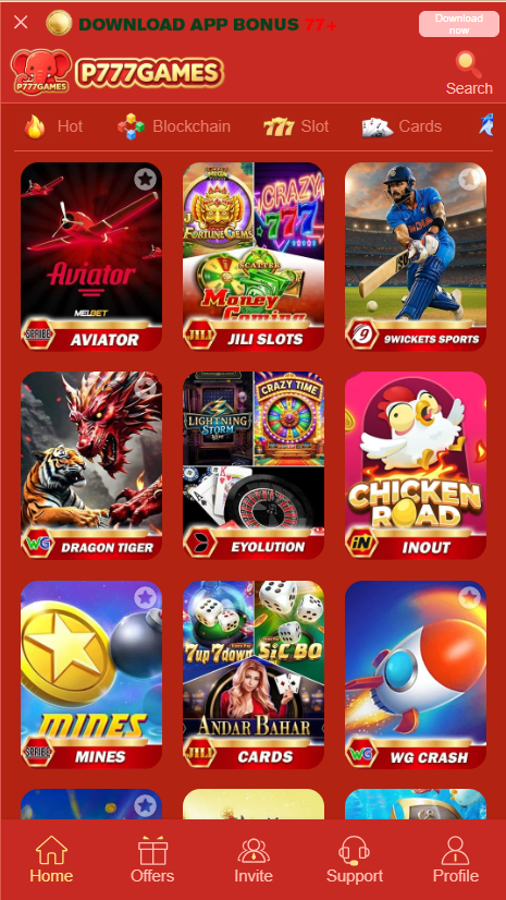 P777 Game Home Screen