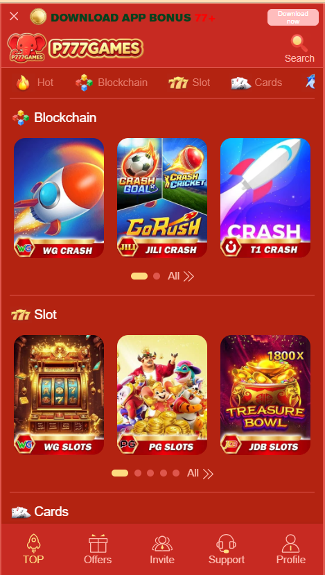 P777 Game Home Screen