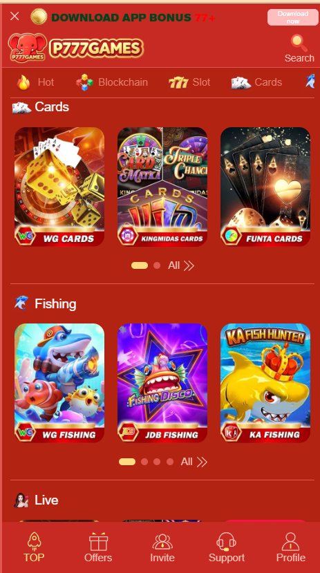 P777 Game Home Screen