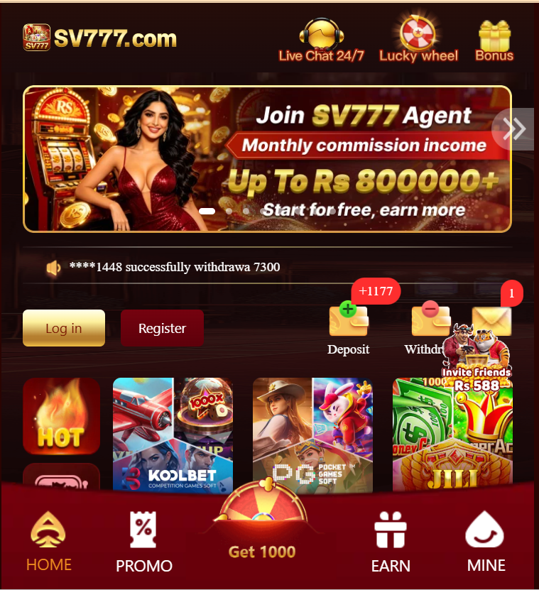 Sv777 Game Home Screen