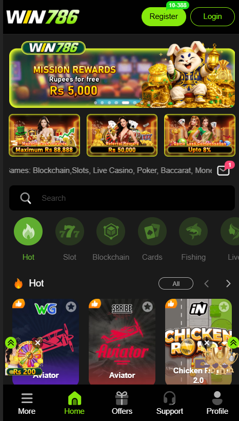 Win786 Game APK Home Screen
