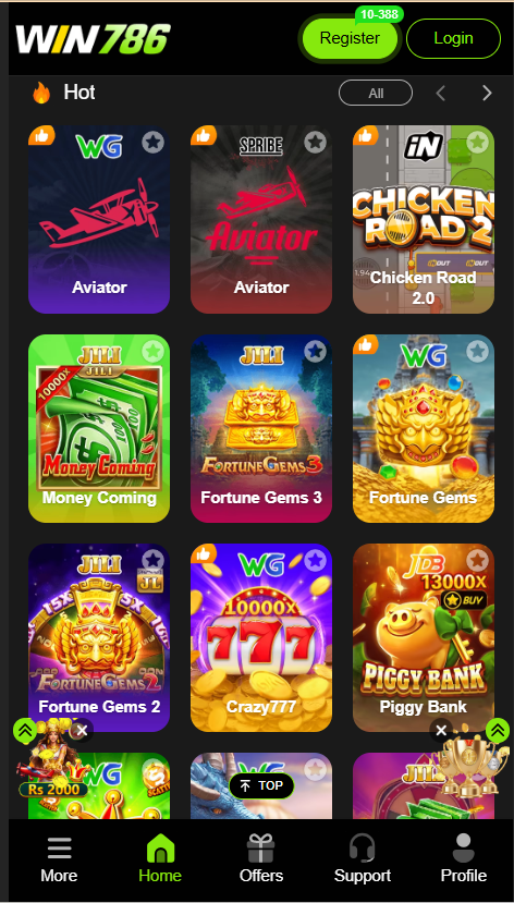 Win786 Game APK Home Screen