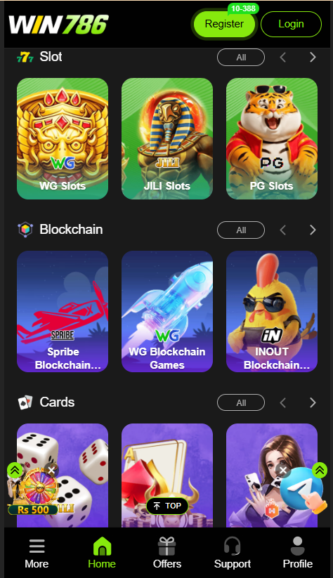 Win786 Game APK Home Screen